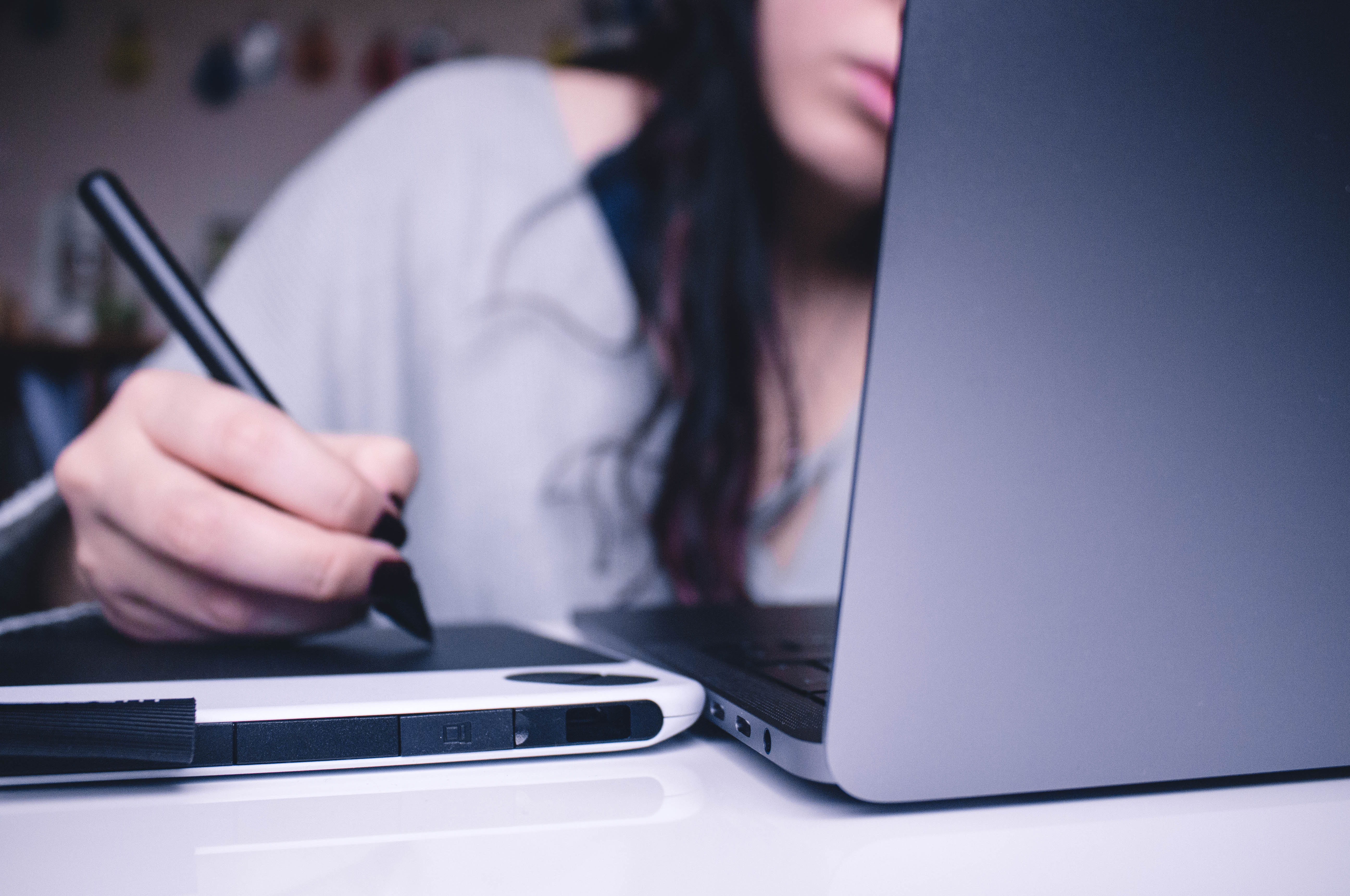 Female student studying at a computer in Montreal